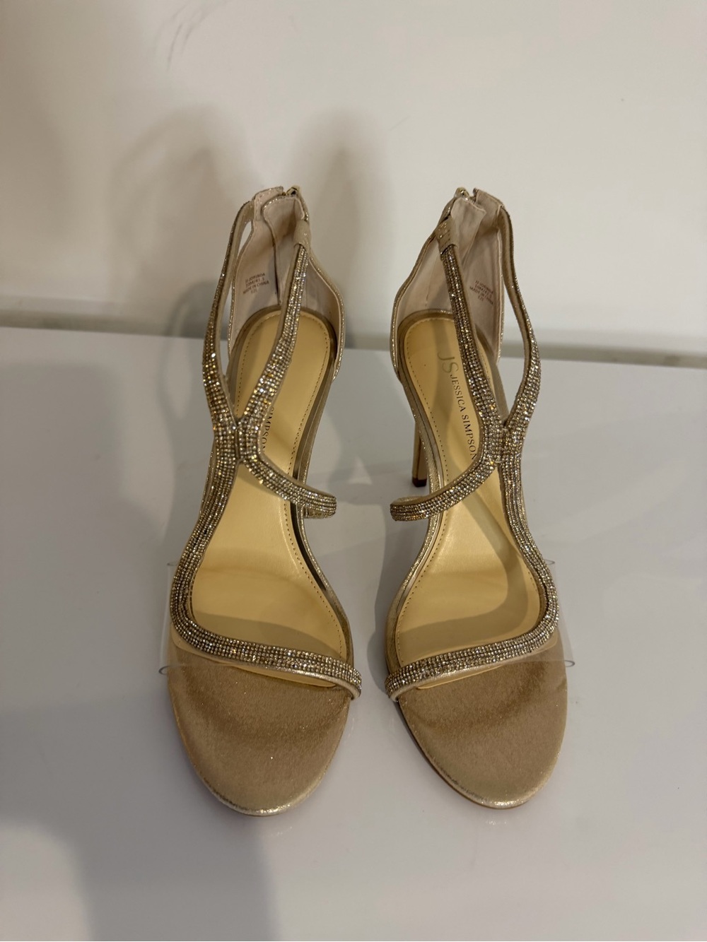 Jessica Simpson women’s Gold Embellished T-Strap pump 
Heels